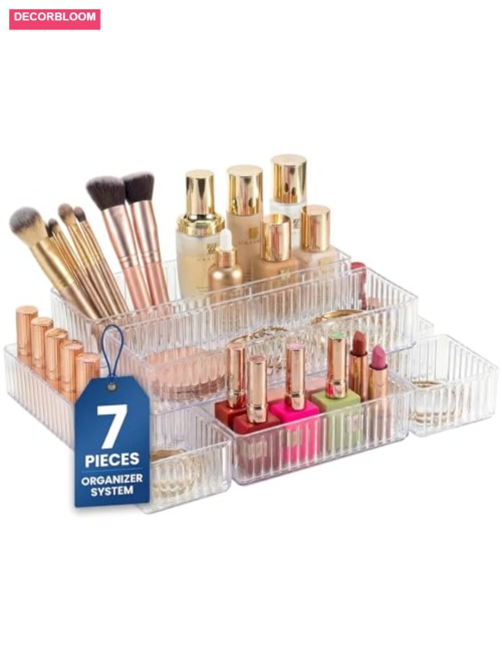 7PCS Stackable Clear Acrylic Drawer Organizer Set for Vanity, Kitchen, Office
